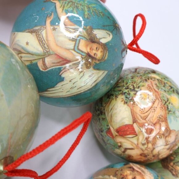 Lot 8 Vintage Twelve Glorious Angels Christmas Ornaments Decoupage Balls - Picture 8 of 8